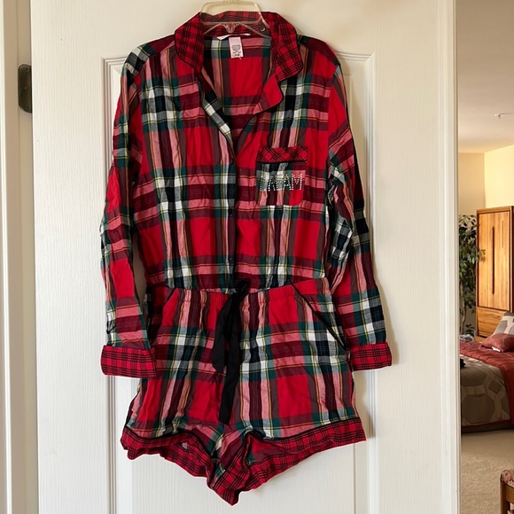 Victorias Secret red plaid pajama onesie - Picture 1 of 6